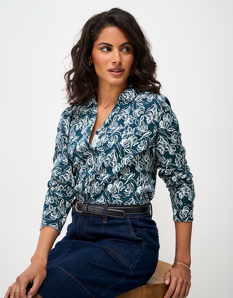Cotton Jersey Shirt in Blue Floral