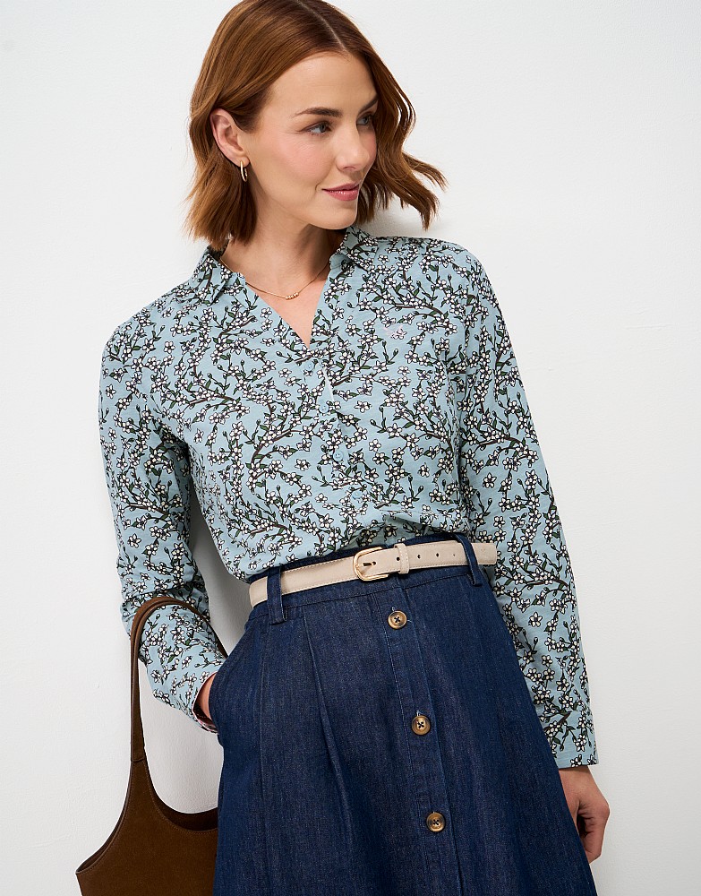 Cotton Jersey Shirt in Grey Mist Blossom Print