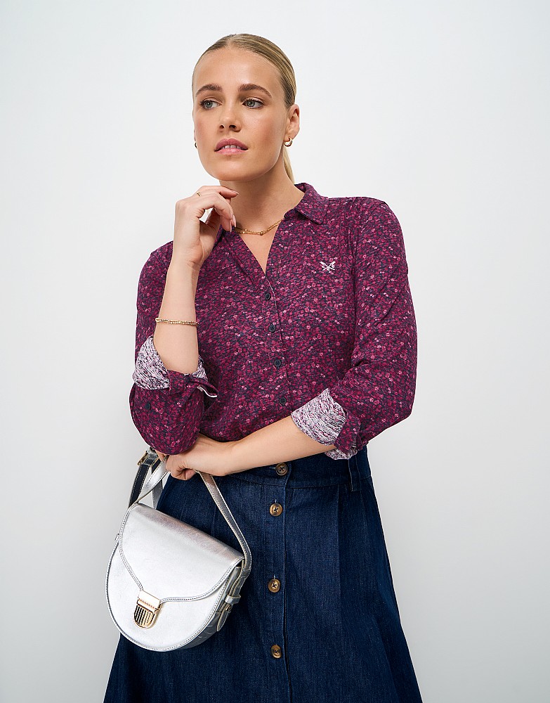 Cotton Jersey Shirt in Pink Floral Print