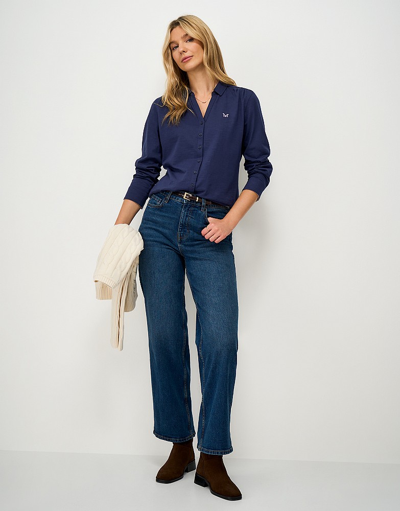 Slub Cotton Jersey Shirt in Navy