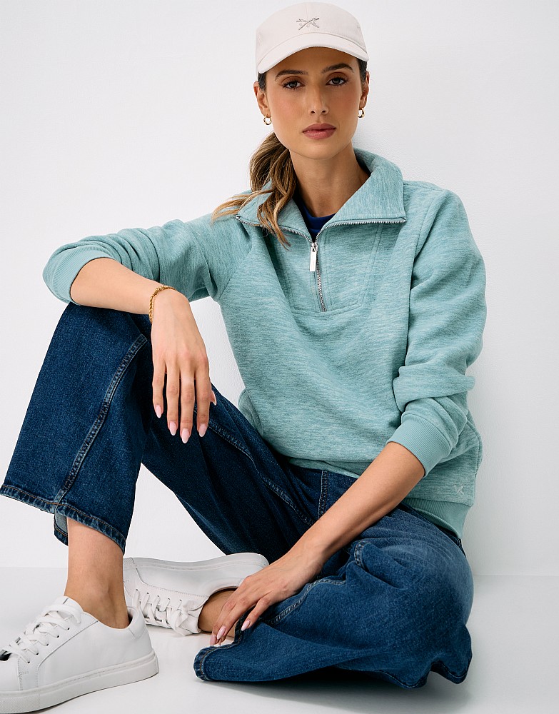 Panelled Micro Fleece Sweatshirt in Blue Marl