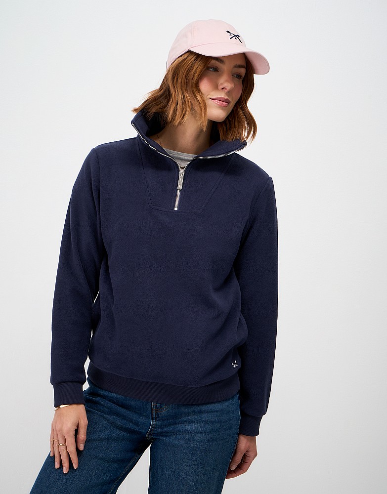 Panelled Micro Fleece Sweat in Navy