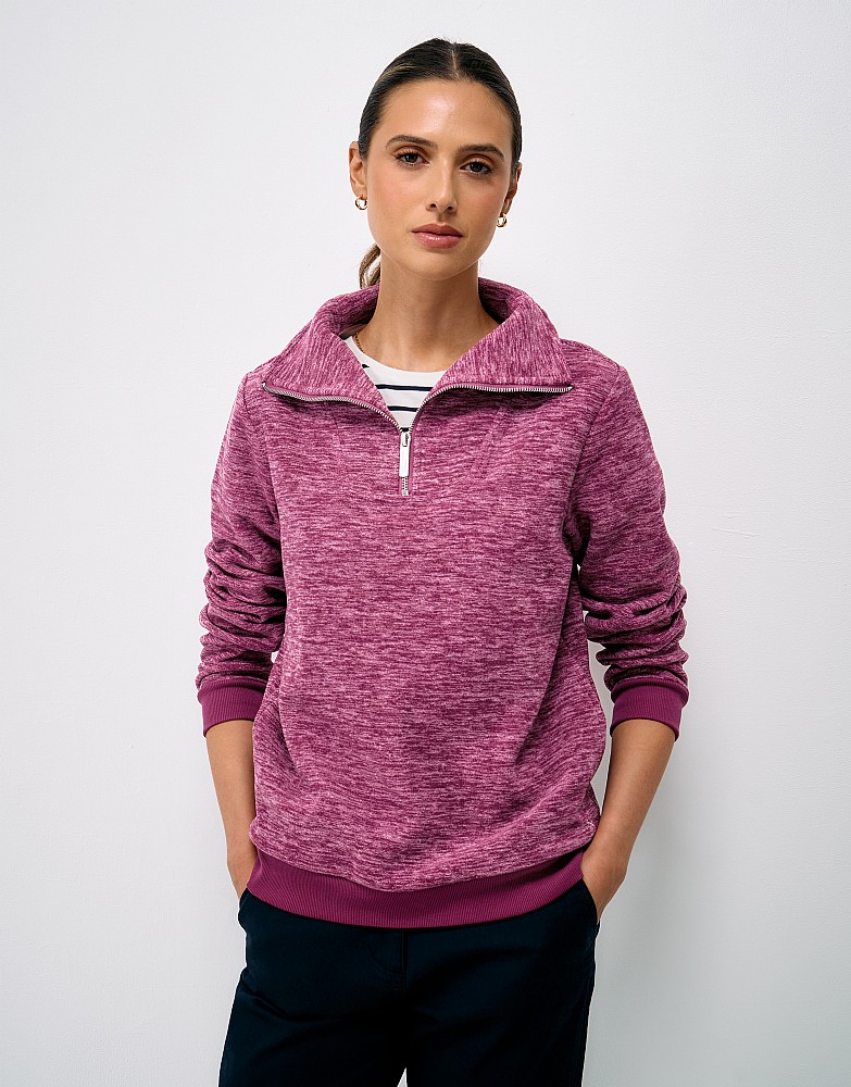 Panelled Micro Fleece Sweatshirt in Red Marl