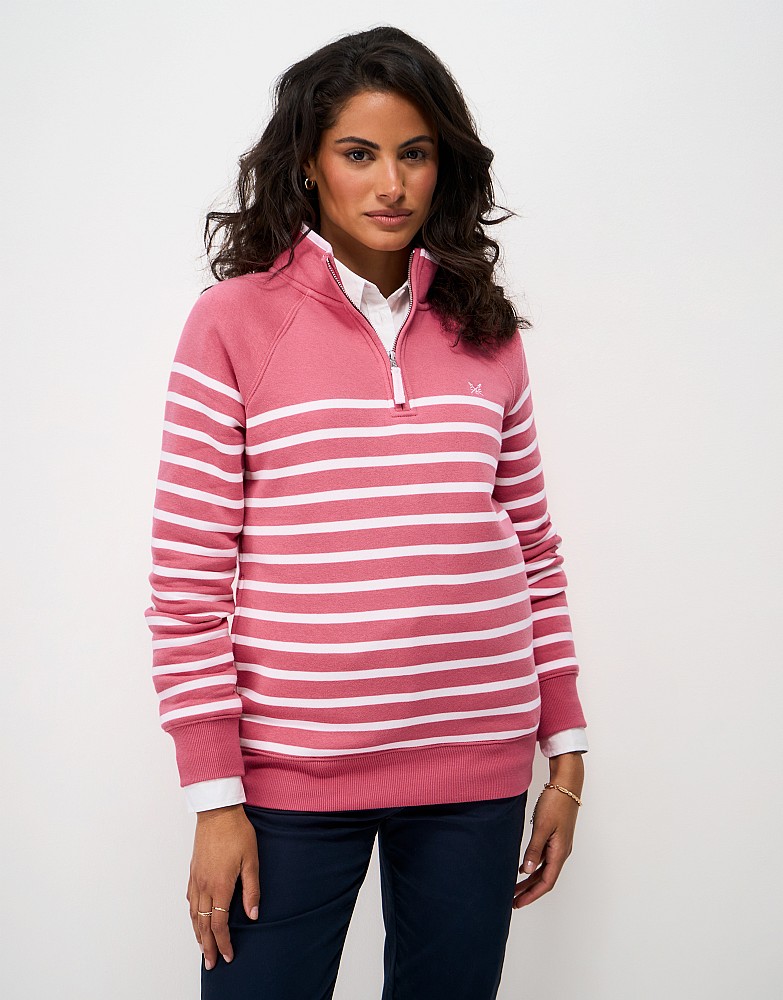 Half Zip Sweat in Pink and White Stripe