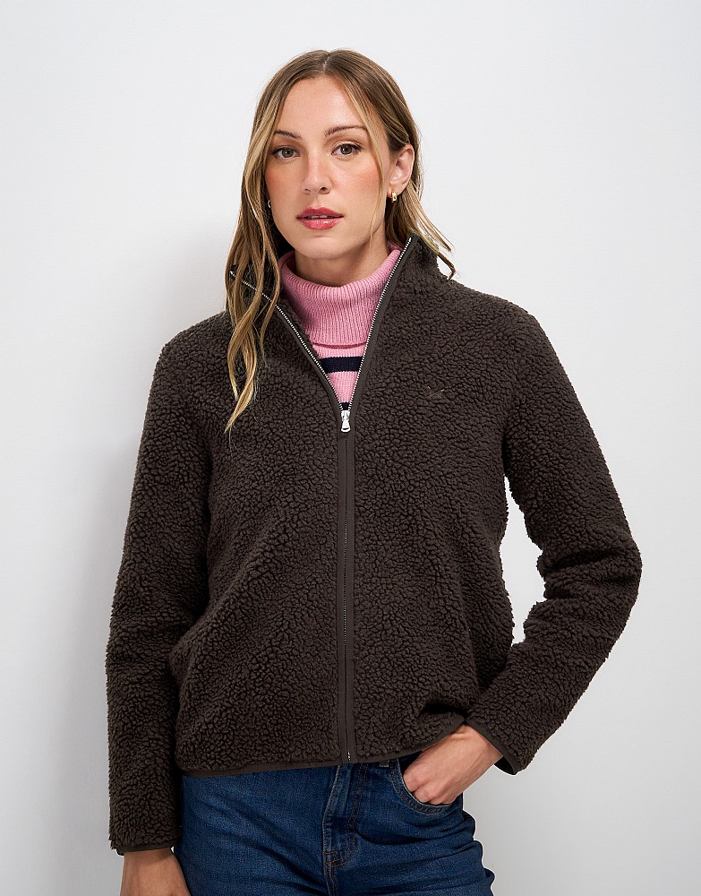 Borg Fleece Zip Through in Chocolate Brown