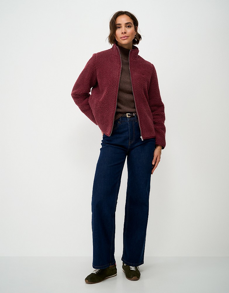 Borg Fleece Zip Through in Dark Red