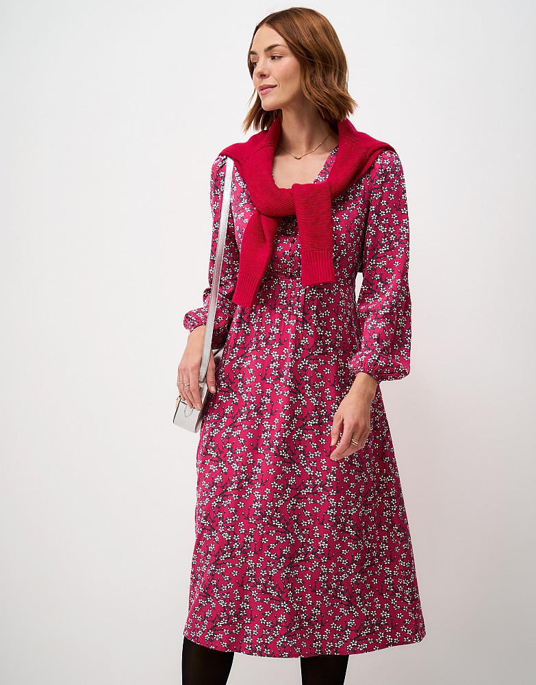 Ava Cherry Blossom Printed Tea Dress in Pink
