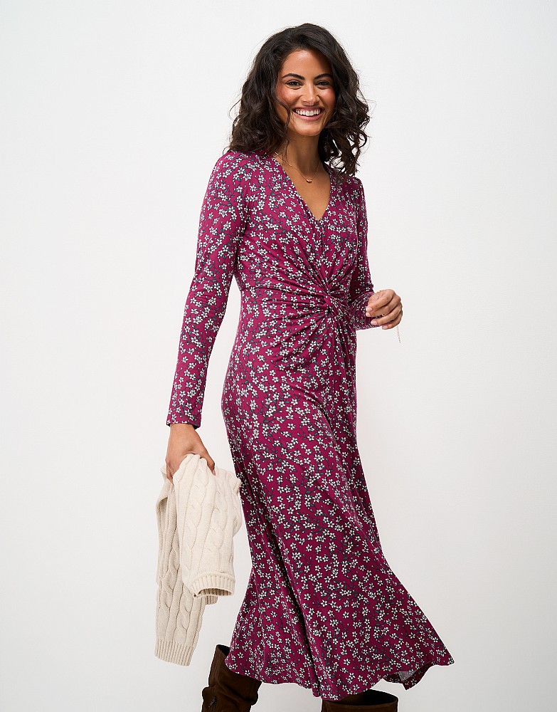 Twist Front Jersey Dress in Magenta