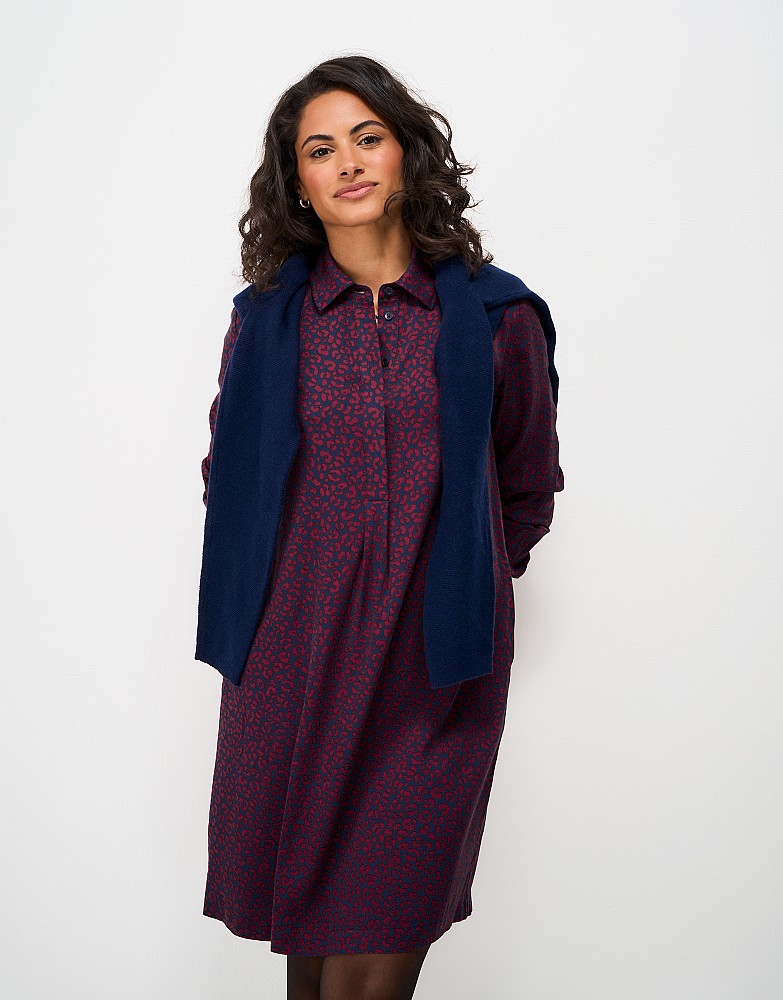 Leah Shift Shirt Dress in Navy Leopard Print