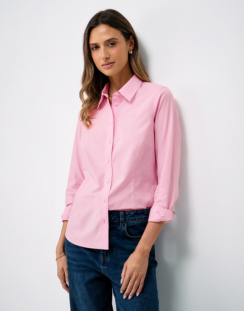 Fitted Stretch Cotton Poplin Shirt in Pink