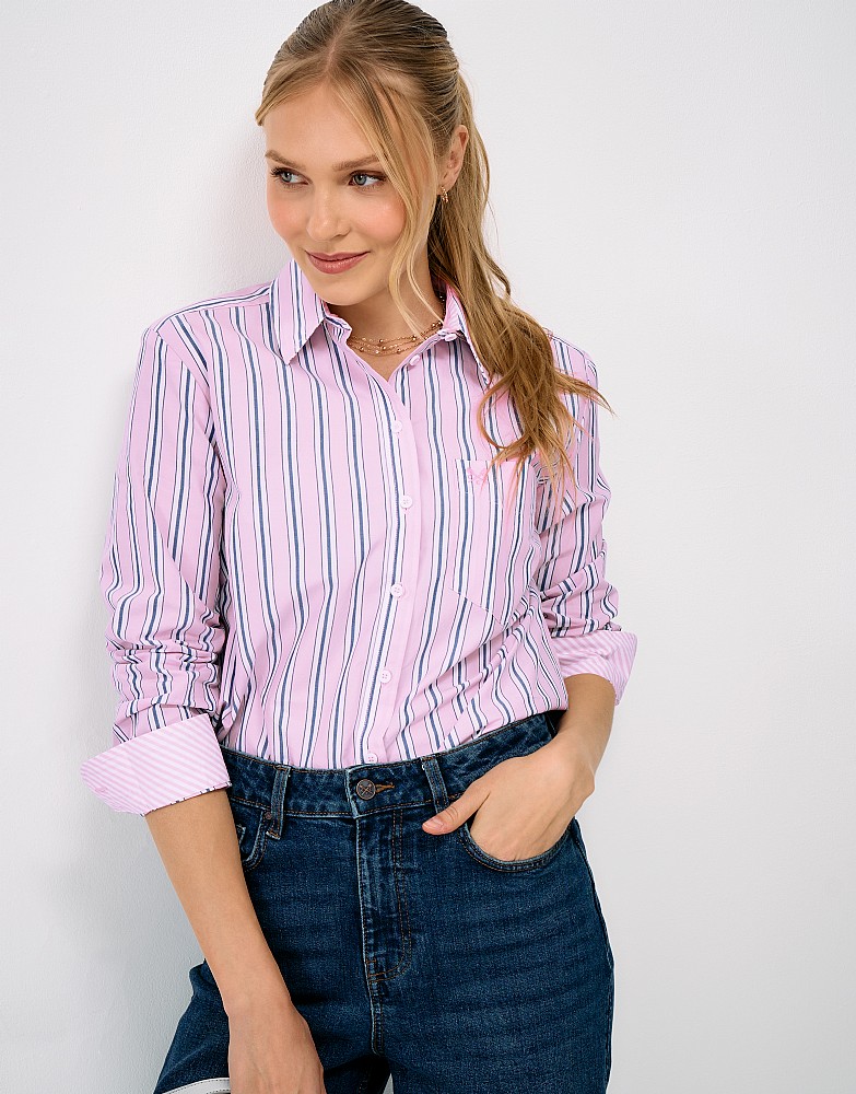 Relaxed Fit Cotton Poplin Shirt in Pink and Blue Stripe