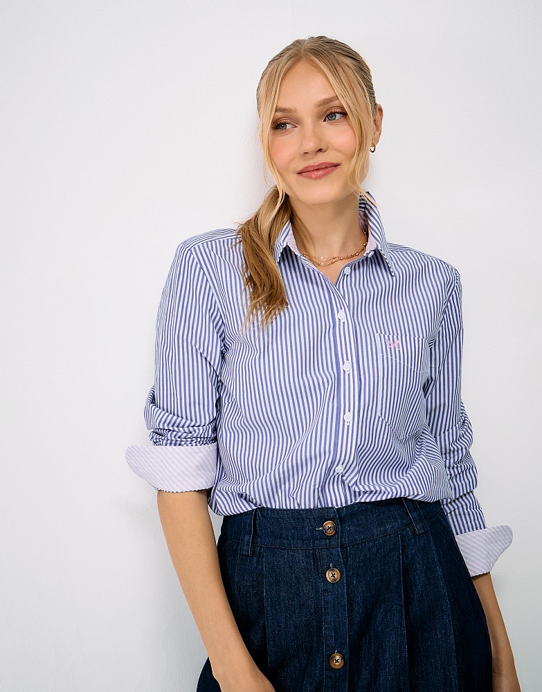 Relaxed Fit Cotton Poplin Shirt in Falmouth Blue and White Stripe