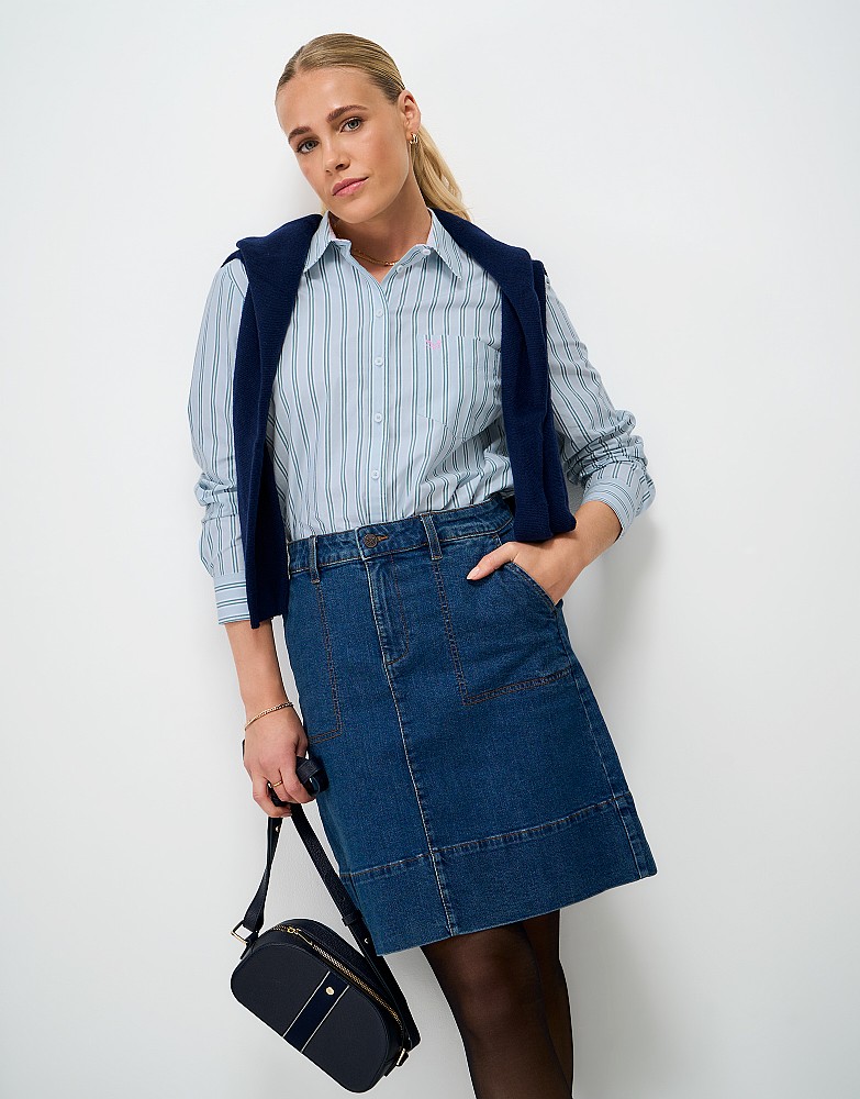 Relaxed Fit Cotton Poplin Shirt in Blue and White Stripe