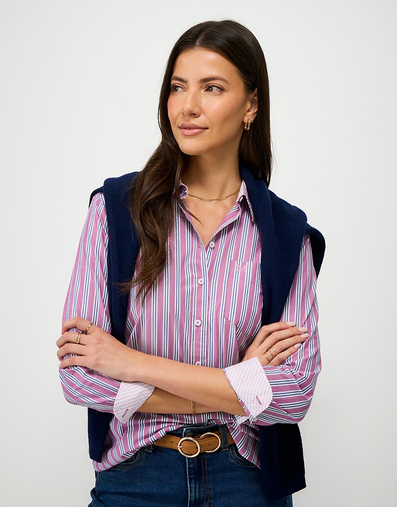 Relaxed Fit Cotton Poplin Shirt in Blue Stripe