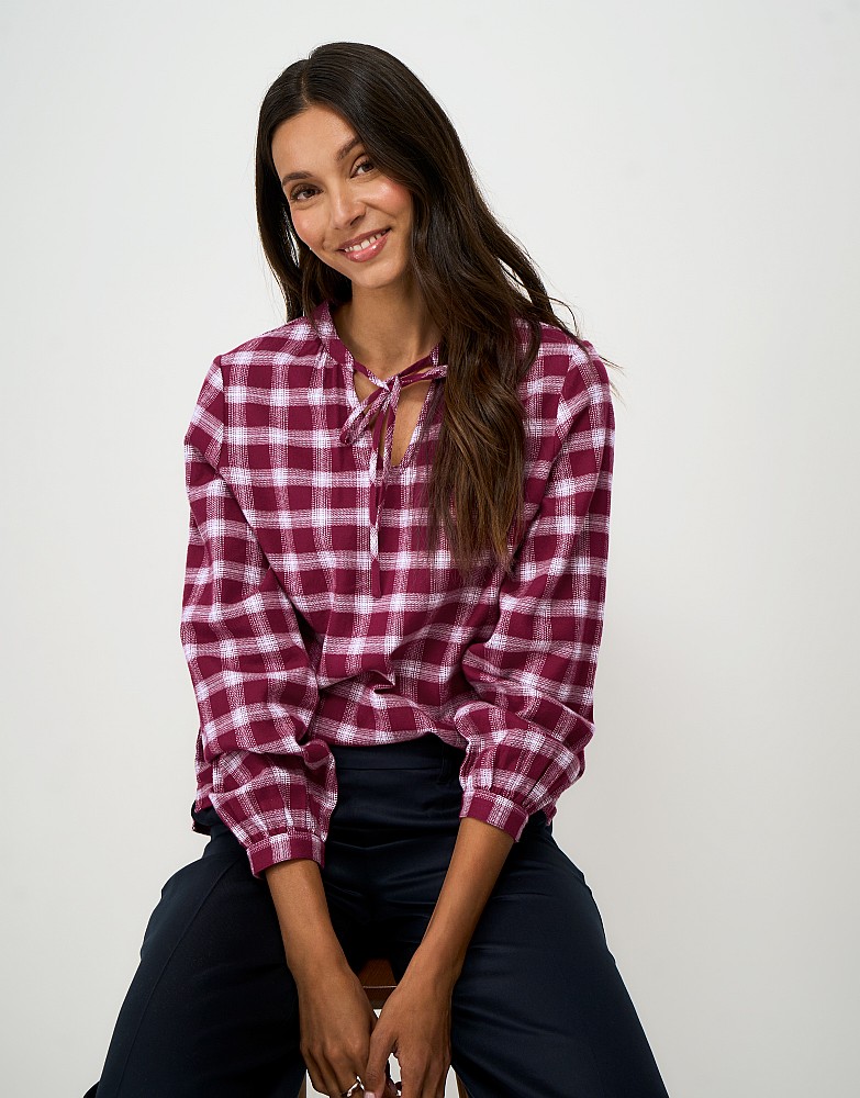 Cotton Flannel Blouse in Red and White Check