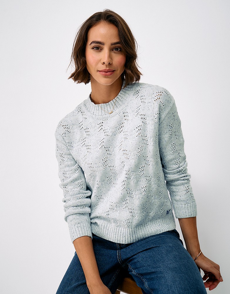 Painted Nepp Yarn Jumper in White & Blue