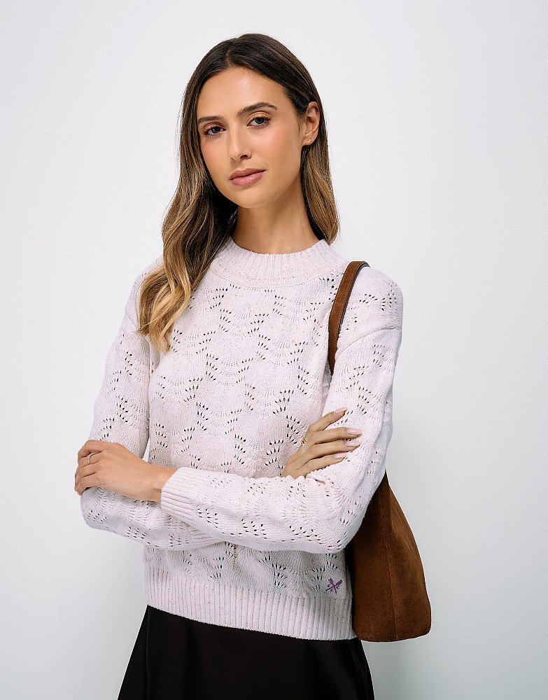 Painted Nepp Yarn Jumper in White & Pink