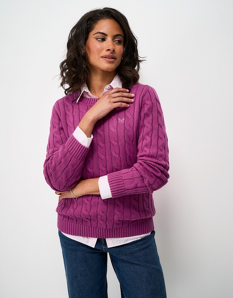 Heritage Cotton-Cashmere Cable Knit Jumper in Magenta
