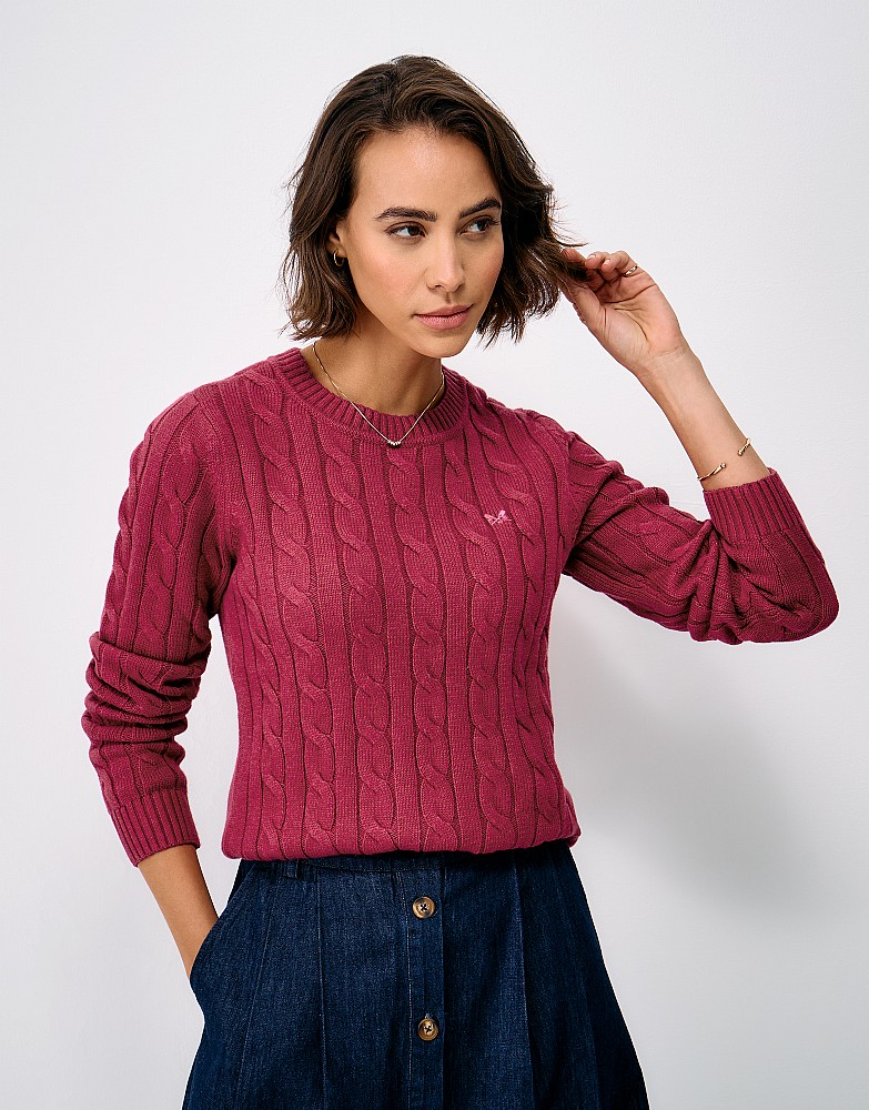Heritage Chunky Cable Crew Neck in Cerise Marl