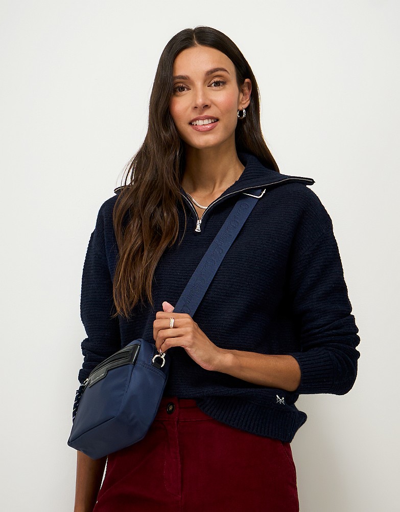 Relaxed Zip Collar Jumper in Navy