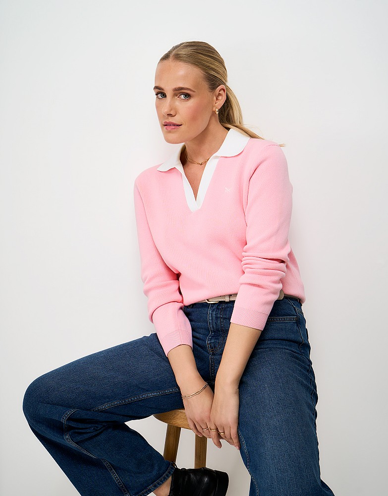 Relaxed Heritage Cotton Rugby Jumper in Pink Lavender