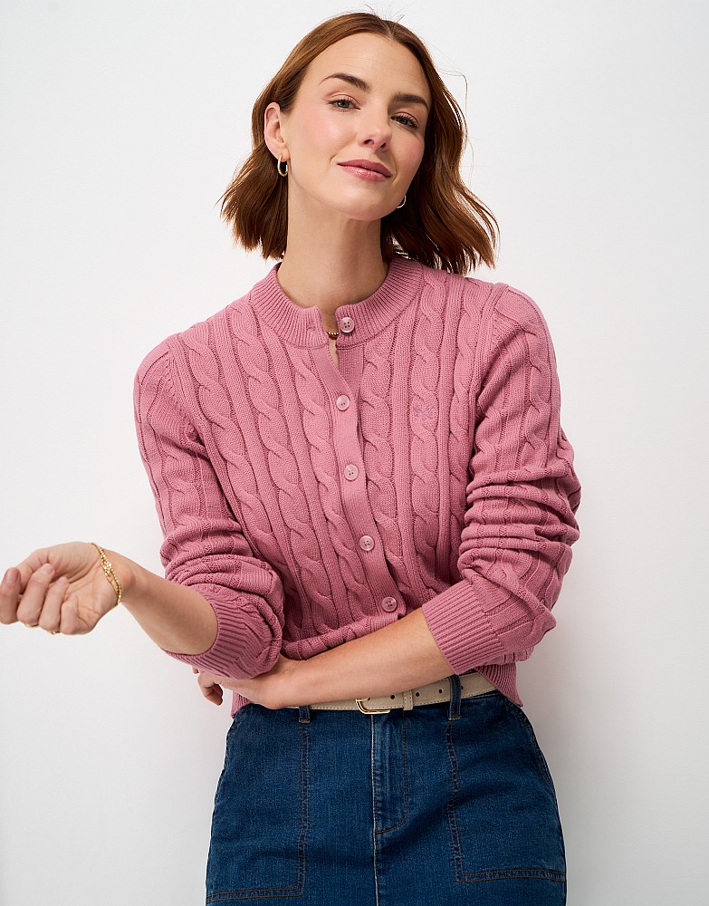 Summer Heritage Cable Cardigan in Rose Pink