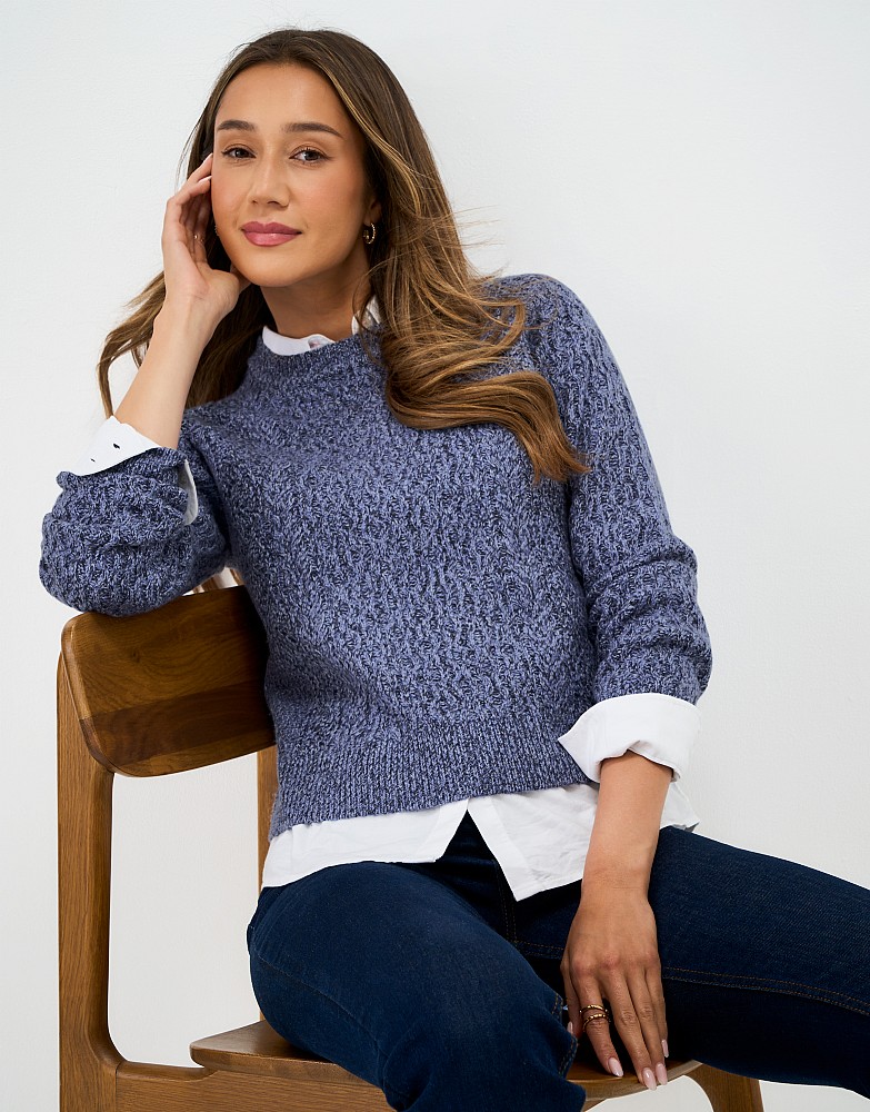 Cable Mix Crew Neck Jumper in Blues