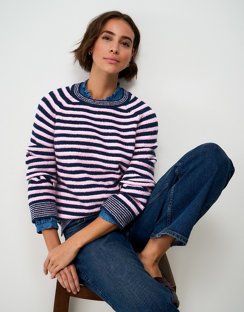 Stripe Detail Relaxed Fit Jumper in Navy and Pink