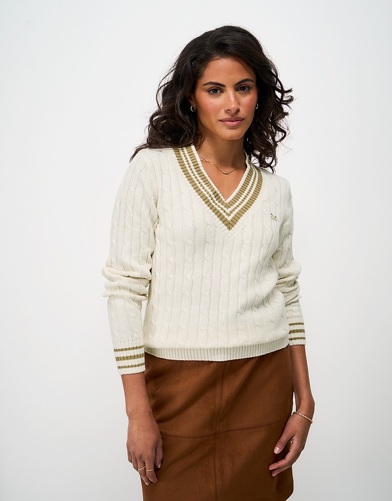 Cotton Cable Cricket Jumper in Cream