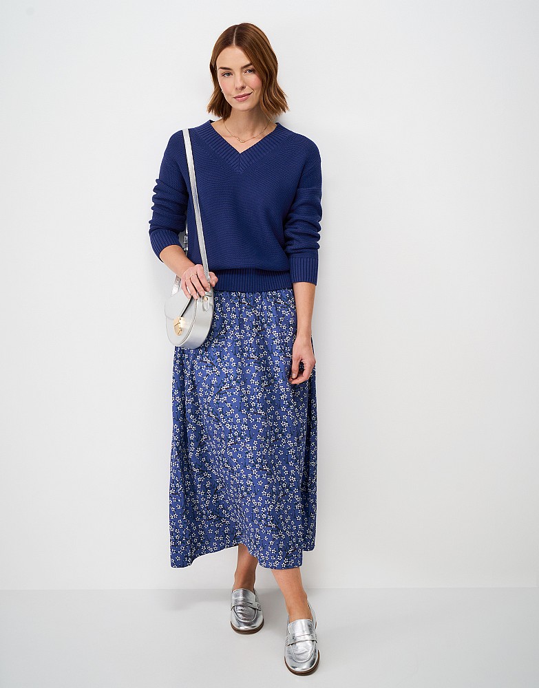 Cotton Links Stitch V-Neck Jumper in Blue