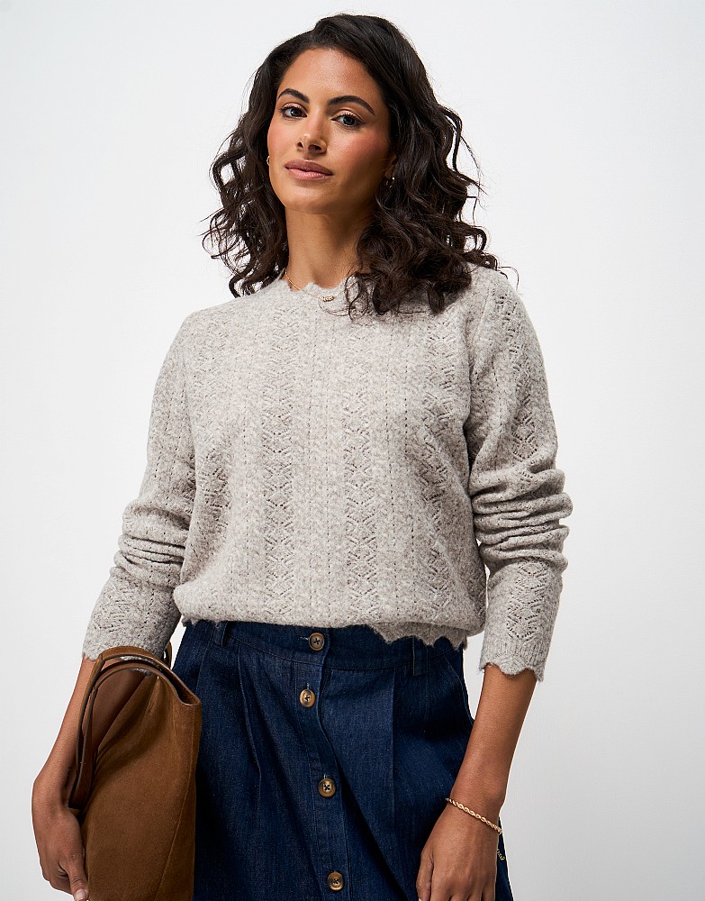 Cotton Pointelle Jumper in Light Brown