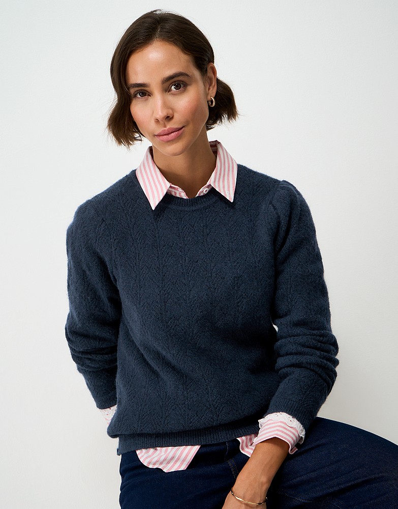 Bella Pointelle Jumper in Navy
