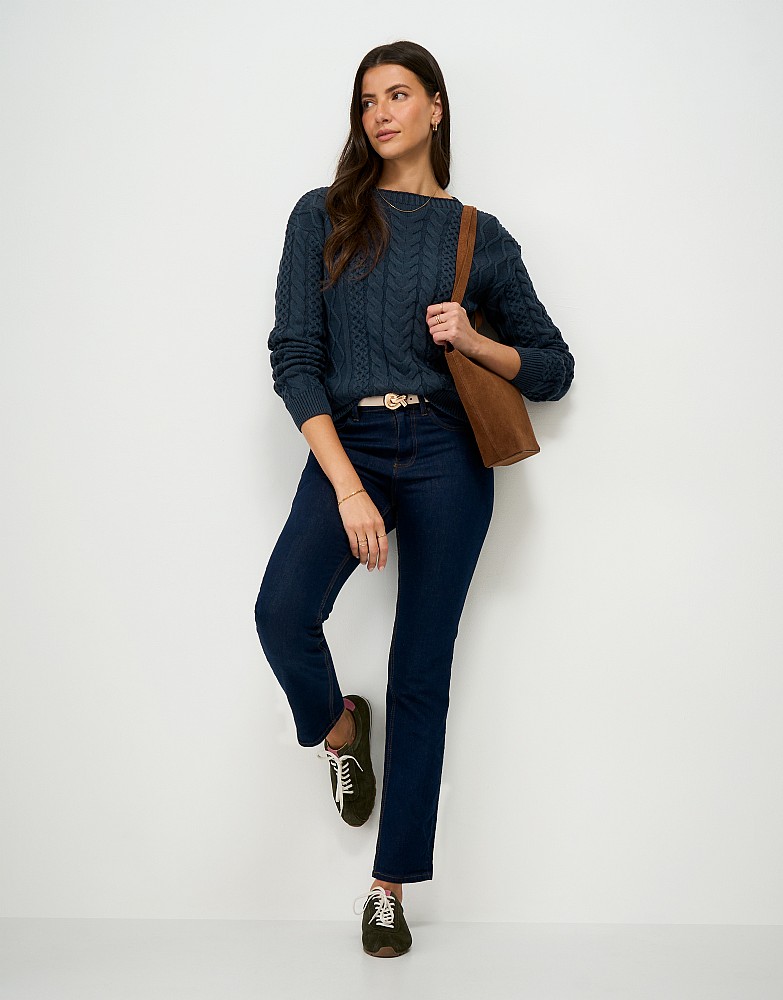 Boat Neck Multi Cable Jumper in Blue