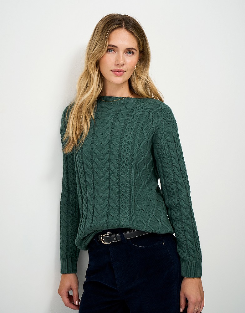 Boat Neck Multi Cable Jumper in Deep Green