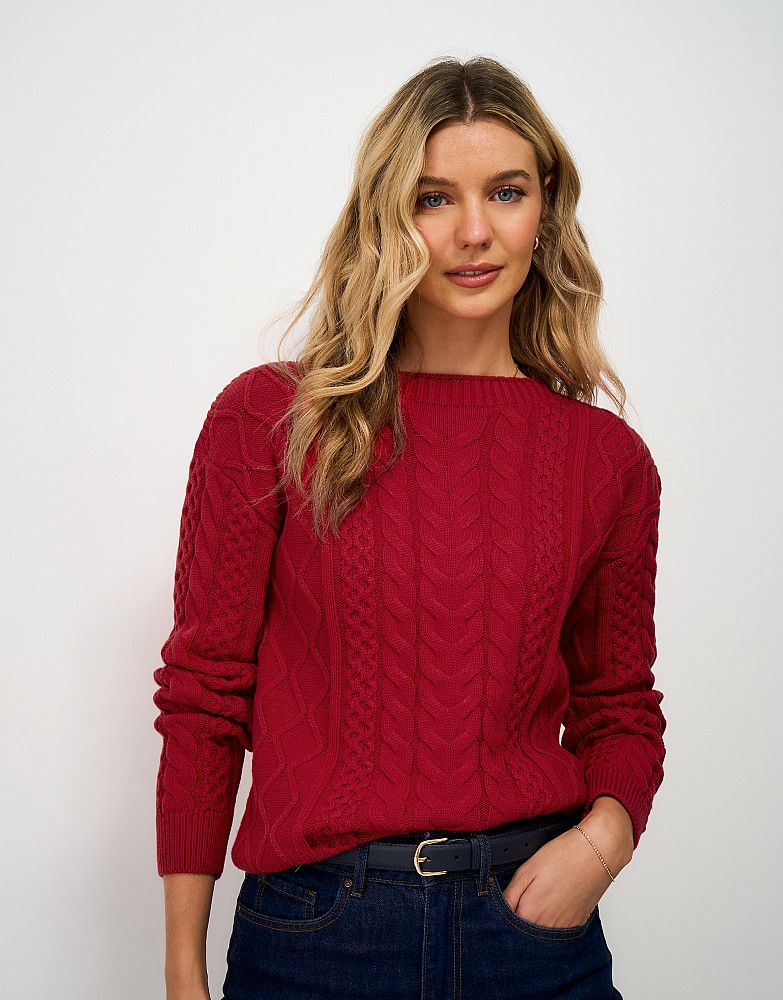 Boat Neck Multi Cable Jumper in Red