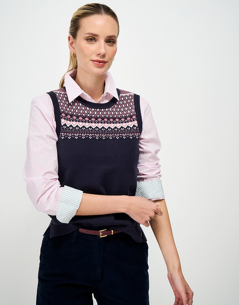 Yoke Fairisle Vest in Navy Mix