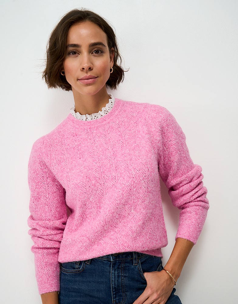 Broderie Pointelle Knit Jumper in Pink