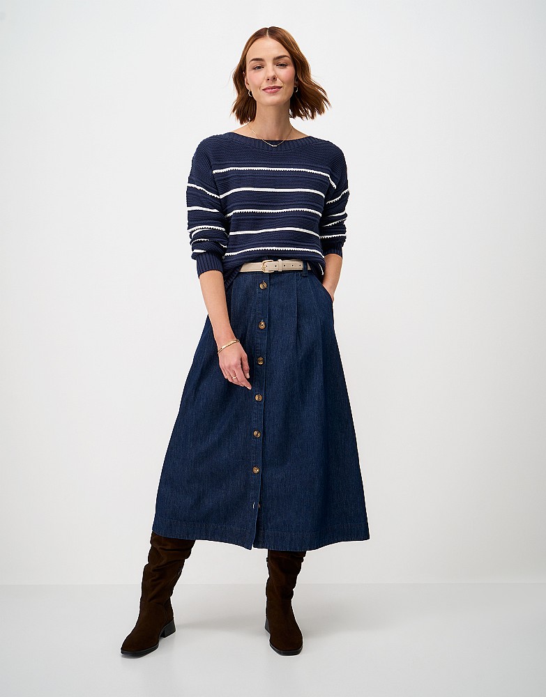 Tali Textured Stitch Jumper in Navy & White Stripe