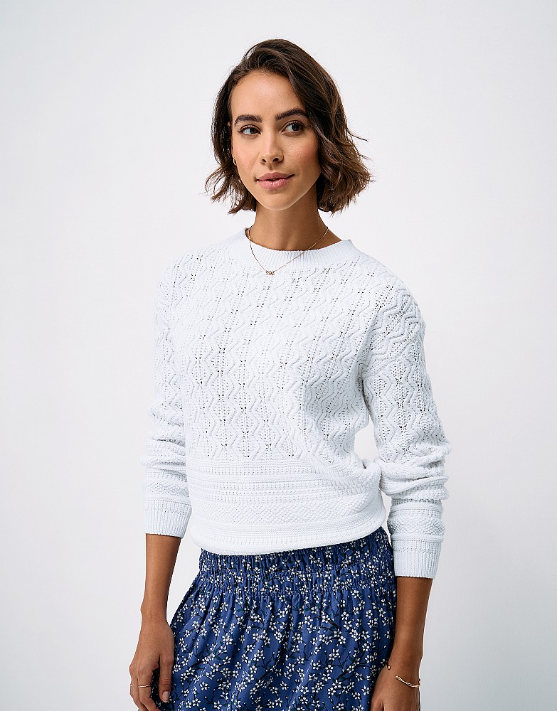 Cable Patchwork Drop-Sleeve Jumper in White