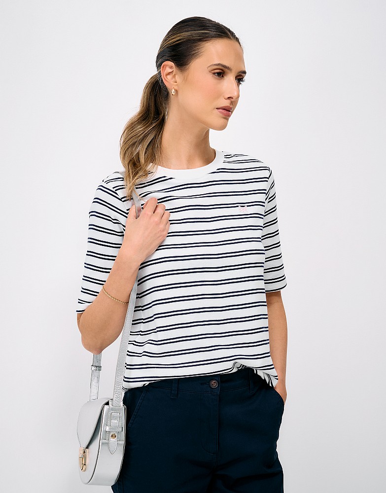 Breton Half Sleeve Top in White and Blue Stripe