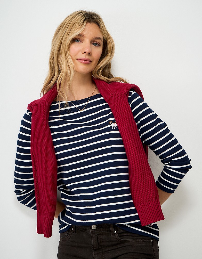 Dog Embroidered Ultimate Breton in Navy and White Stripes