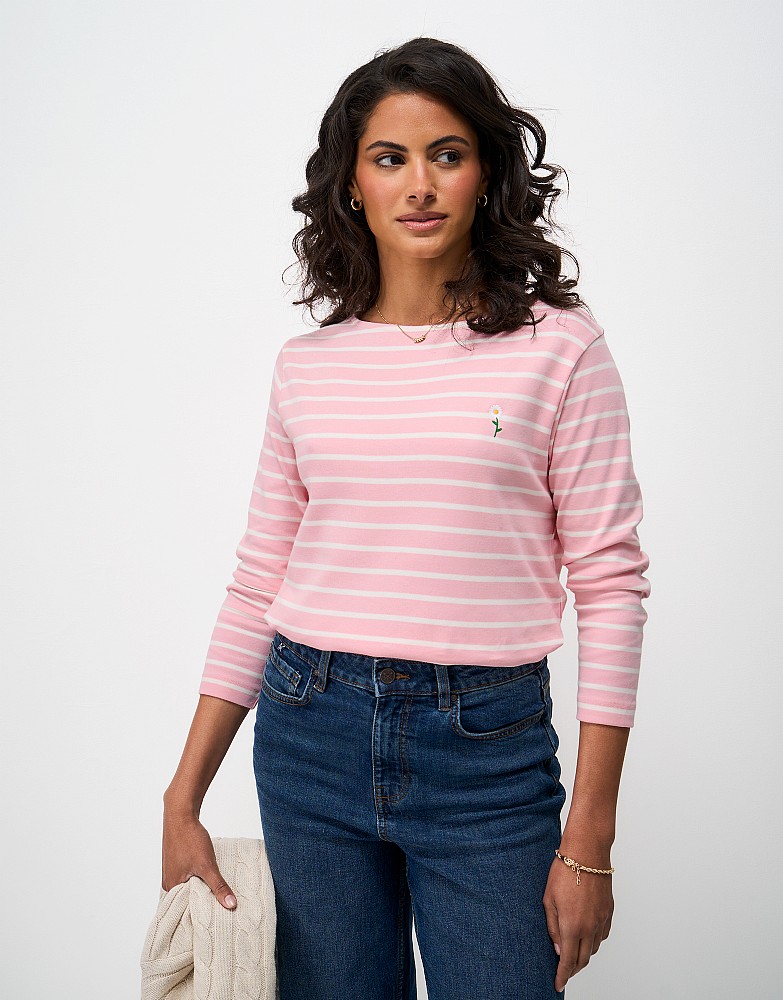 Dasiy Embroidered Ultimate Breton in Pink and White Stripes
