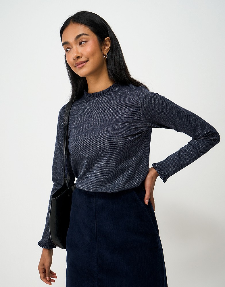 Sparkle Frill Neck Top in Navy