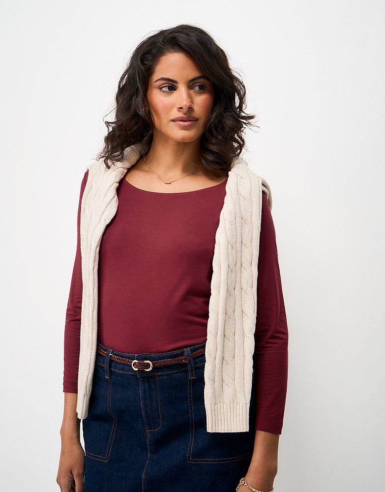 Jemma Soft Modal Boat Neck Top in Red