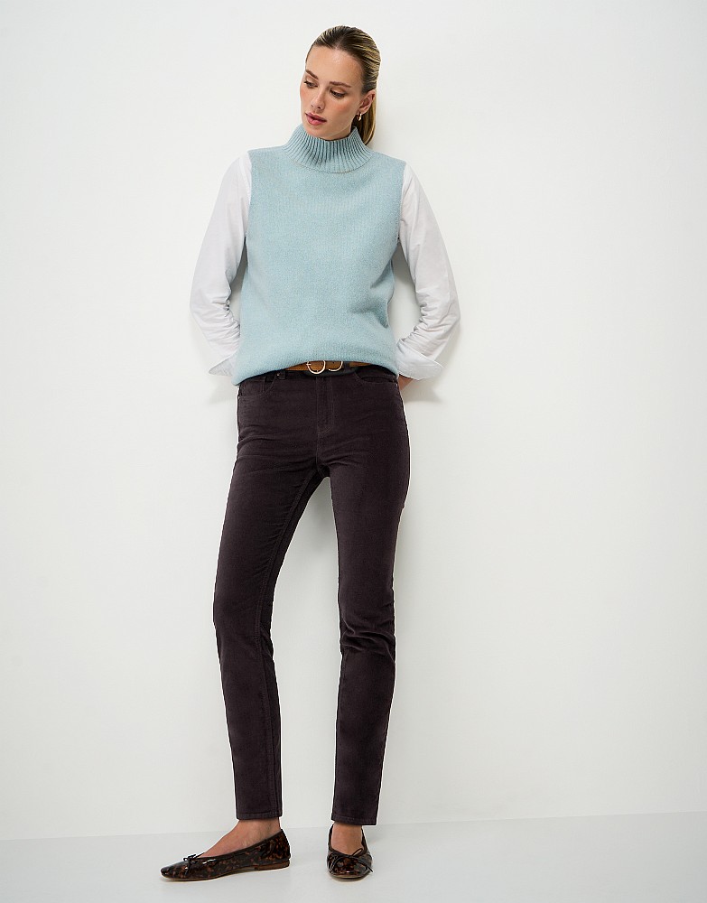 Velvet Five Pocket Straight Leg Trousers in Chocolate Brown