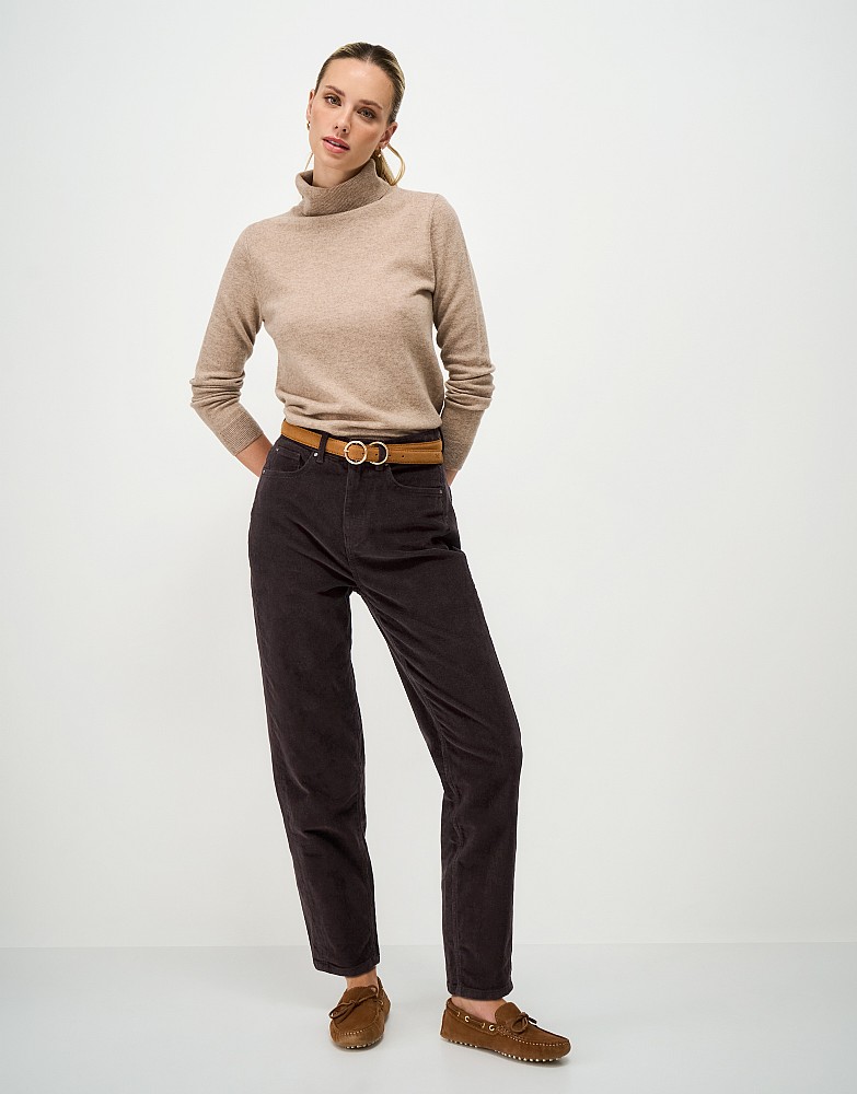 Cotton Cord Barrel Leg Trousers in Chocolate Brown