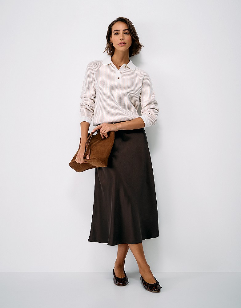 Rowen Satin Slip Skirt in Chocolate Brown