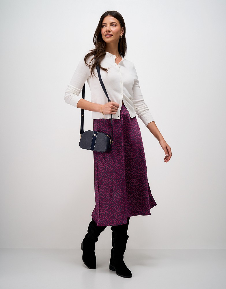 Rowen Slip Skirt in Navy and Red Leopard