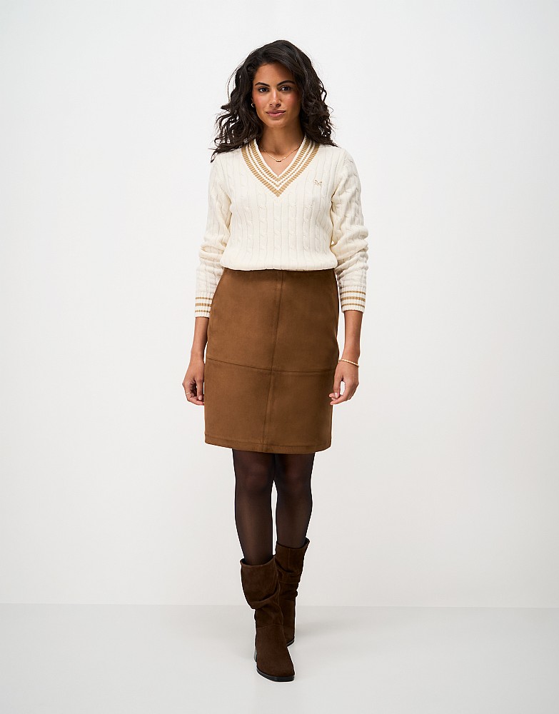 Faux Suede A-Line Skirt in Tan