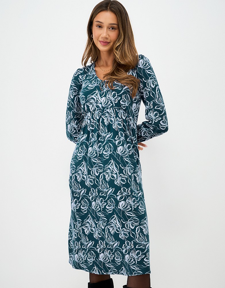 Jersey Midi Dress in Teal Floral